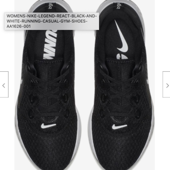 nike legend react black white